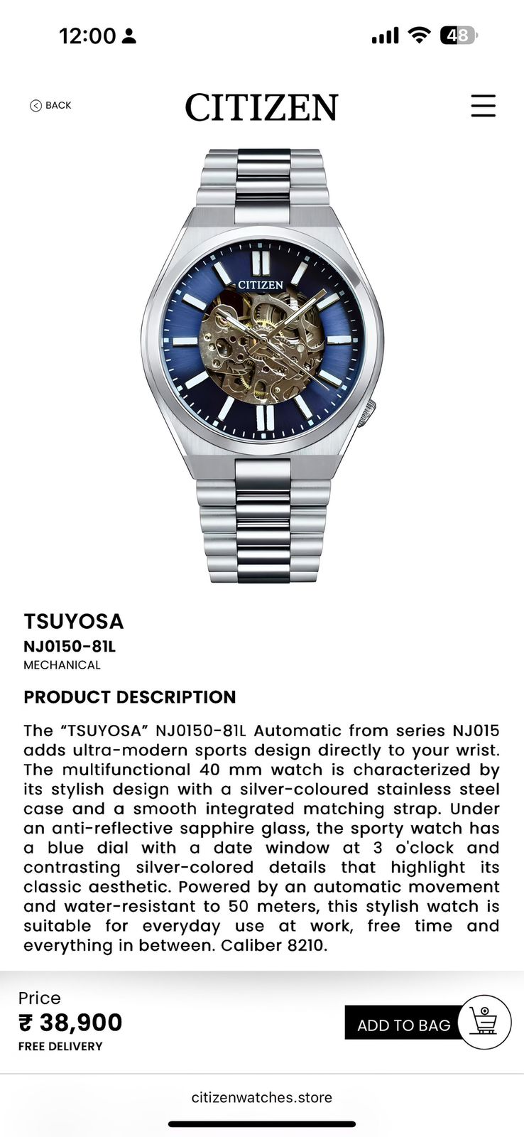 WhatsApp Image 2026-01-05 at 10.51.46 AM Citizen Tsuyosa Blue Automatic